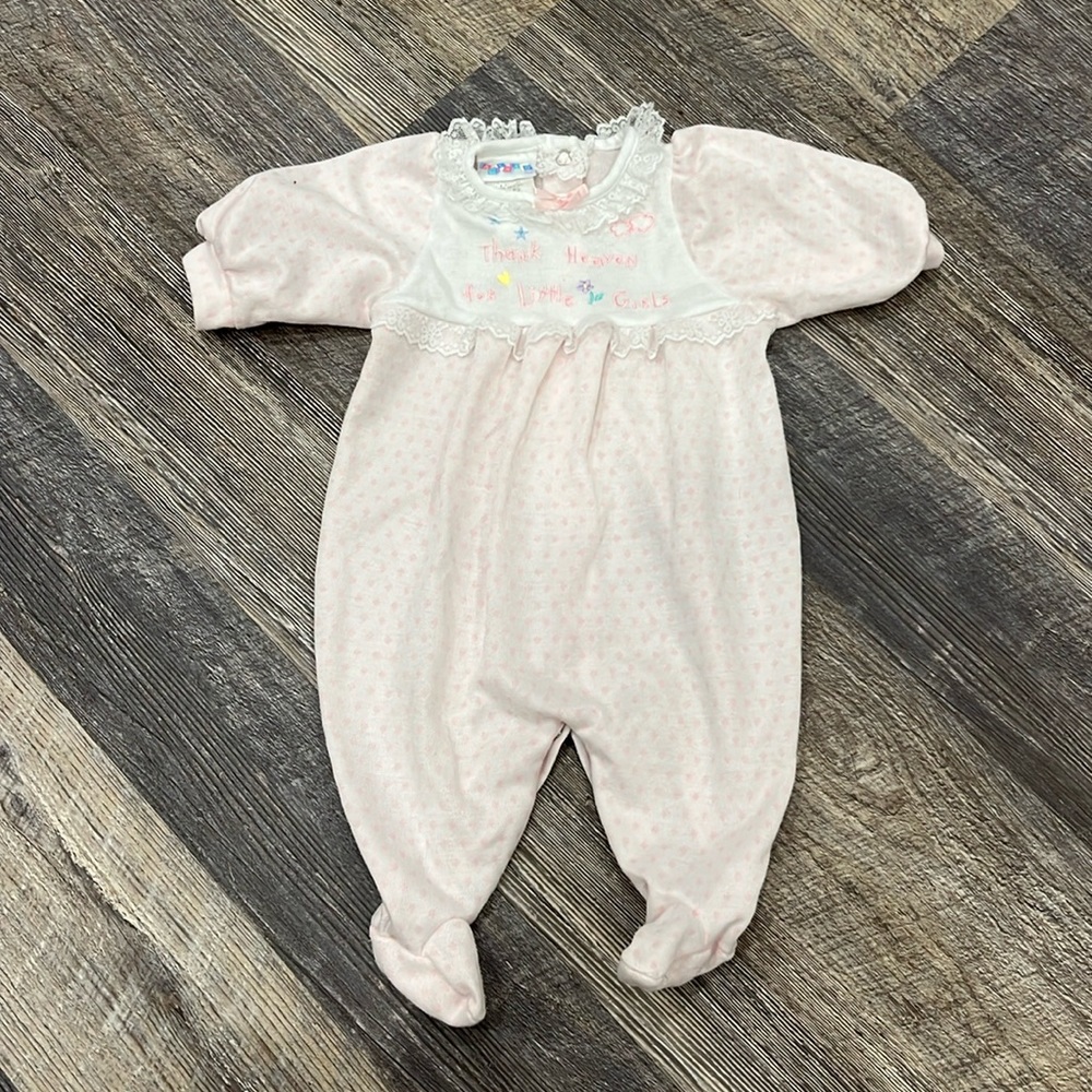 Vintage Alexis Thank Heaven for Little Girl Bodysuit Lace Polka Dots White Pink